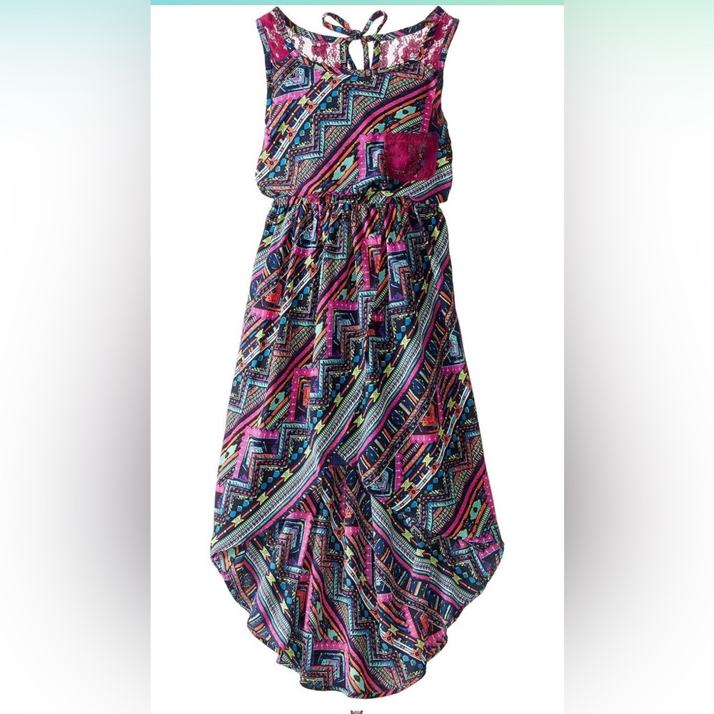 Bonnie Jean Dress Girls High Low Chiffon and Lace Multi colored print-Size 10